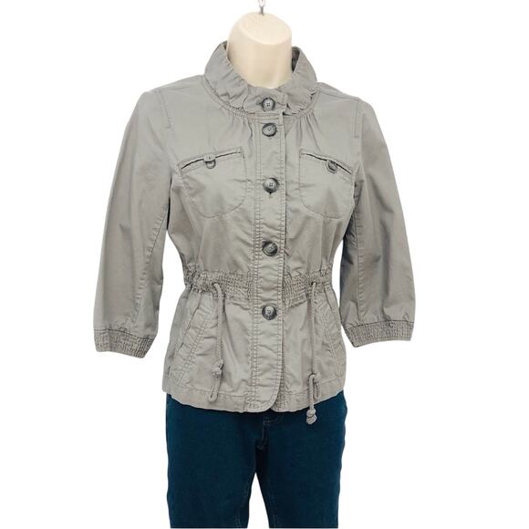 Ann Taylor Loft Gray Utility Cargo Jacket Multiple Pockets Adjustable Tie Waist - Picture 3 of 16